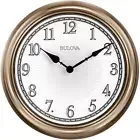 Bulova Wall Clocks 14"X14"X3" Quartz Round Silver Champagne Metal Classic Analog