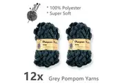 12x Grey Fluffy Pompom Knitting Yarns Soft Cozy Fur Wool Ball Crochet Thread