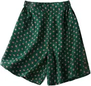 [Yihuaqun] Mulberry Silk Fragrant Cloud Yarn Flower Luo Retro Green Polka dot Retro Elastic Waist Shorts Casual Pants Summer