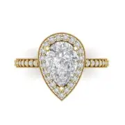 14K Yellow Gold Halo Promise Ring, 2.36 ct Pear Cut Simulated Diamond