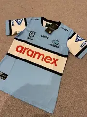 Size XL 2025 Cronulla Sharks NRL Jersey with Embroidered Patches and Logo