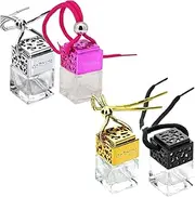 ELAYARD 4Pcs Hollow out Glass Perfume Bottle Pendant Stylish Car Hanging Essential Oil Container Silver Black Rosy Red present for Special Occasions