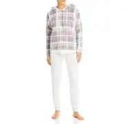 Aqua Women Plaid Grey/Pink Fluffy Cozy Hoodie & Thermal Pants Lounge Set Size XS