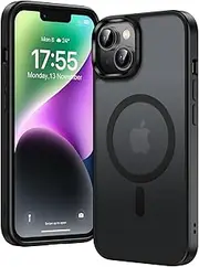 [TAURI] for iPhone 14/13 Case 6.1" with Translucent Matte Back, Compatible with MagSafe, Military-Grade Protection, [Anti-Fingerprint] Shockproof Frosted Magnetic Phone Cover - Black