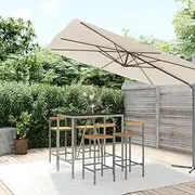 Garden Bar Set, 5 Piece Grey Rattan Table, Chairs for Patio, Wicker, Outdoor Seating and Small Furniture for Lawn, Garden, Balcony - Pieces, Chair