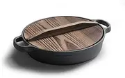 14inch Cast Iron Skillet with Dual Large Handles, Stir-Fry Pan Wok, Non Stick Fry Pan for Kitchen, Lid- Suitable for Induction, Ceramic, Electric, and Gas Cooktops