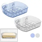 2 Pc Soap Bar Tray Dish Suction Cup Draining Shower Rack Bathroom Holder Saver