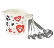 Temp-tations Seasonal Ceramic Measuring Cup w/ Metal Spoons in Pawfetti