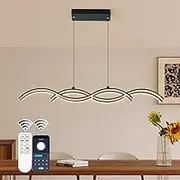 ORANOOR Modern LED Pendant Lights, Dimmable 39in Linear Wave LED Chandelier Lighting, Black Dining Room Hanging Light Fixtures Kitchen Island Linear Pendant Light for Dining Table (4200lm,Upgraded)