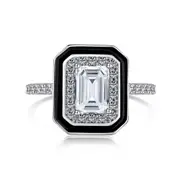 ANYCO Ring Minimalist S925 Sterling Silver Black Cz 5A 1CT Cubic Zirconia Square Cut Engagement Jewelry Women