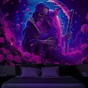 HallAoween Blacklight Tapestry UV Reactive Glow in the Dark Forest Trippy Mountain Misty Graveyard Ghost Hanging Tapestry Wall Art Mural for Living Room Bedroo