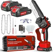 Mini Chainsaw 6-Inch Brushless with 2-Pack 2000mAh Batteries, Auto Oiler System, Toolless Adjustment Portable and Cordless for Wood Cutting Tree Trimming DIY Projects Gardening Camping (Crimson Red)