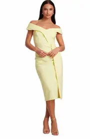QUIZ Jaquard Midi Dress in Light Yellow at Nordstrom, Size 10