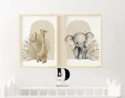 Boho Safari animal Nursery Wall Art, Gender Neutral print, baby shower gift, art