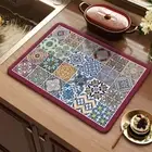Retro Kitchen Drying Mat Heat Resistant Placemat Dish Drying Rugs Home Kitchen