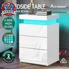 LED Bedside Table with 3 Drawers, High Gloss White Nightstand, 67cm Height