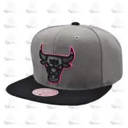 Mitchell And Ness Chicago Bulls NEON LIGHTS Gray Black Pink Patch Snapback Hat