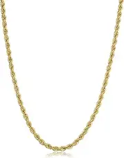 [Kooljewelry] Men Women 10k Yellow Gold 1.5MM 1.8MM 2.6MM 3.2MM 3.8MM 4.8MM Rope Chain Necklace 16-30 Inch