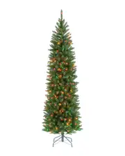 National Tree Company 7ft Kingswood Fir Pencil Hinged Tree with 300 Multi Lights