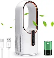 SISMEL Desk Fan, Small Quiet Bladeless Fan 11.8 Inch USB Table Fan, Portable Rechargeable Battery Operated Fan with Touch Control 3 Cooling Speeds, Personal Desktop Fan for Bedroom Office Home