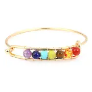 3Pcs Yoga Balance 7 Chakra Colorful Beads Ball Crystal Bangle Gold Friendship Bracelet for Women