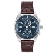 Hugo Boss Brown Leather Blue Dial Chronograph Men's Watch - 1514194