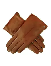 [Dents] Touchscreen Single-Point Faux Fur-Lined Leather Gloves in Brown