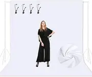 EMART White Photo Backdrop for Photography, 2.6x3m/ 8.5x10ft Large Background Screen Drapes Curtain for Video Studio Portrait Photoshoot Parties