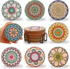 Coasters Set of 8 Cork for Drinks Colorful with Holder Cute for Coffee Table