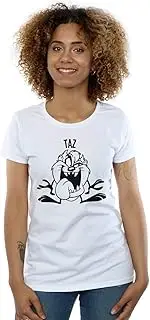 [Absolute Cult] Looney Tunes Women's Taz Large Head T-Shirt White Large