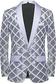 [PHJTOMK] Mens Sequins Dinner Tux Dress Blazer One Button Tuxedo Suit Party Slim Fit Shiny Suit Jacket