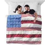 Patriotic Quilt - Americana Patriotic Flag Stars and Plaid Patchwork Bedding | Breathable Country Patchwork Coverlet for Sofas, Beds