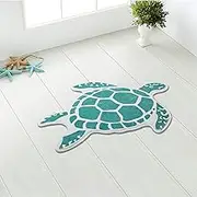 Cute Bath Mat with Blue Turtle Bathroom Rug, Fun Cartoon Turtle Shape Rugs Soft Microfiber Ocean Themed Decor Carpet for Bedroom (Blue, 24"x30")