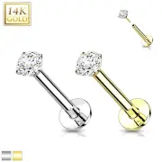 Push In Labret Ear Tragus Stud Natural Diamond 14K Solid gold 18G