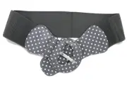 Women Grey White Polka Dots Elastic Wide Fashion Belt Hip High Waist Buckle S M