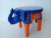 Handmade Elephant shape Hand painted Brass Wooden Stool Cum Side Table Furniture