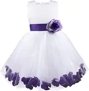 [Lejafay] Kids Flower Girls Rose Bowknot Petals Wedding Dress Princess Pageant Bridesmaid Formal Ball Gown