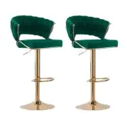 NNEDSZ 2x Height Green Velvet Padded Golden Round Base Barstools Chairs