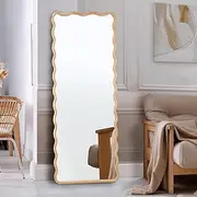 Oikiture Wavy Rectangular Full Length Mirror 180x70cm Floor Mirror with Wooden Frame HD Reflections for Home Bedroom Living Room Dressing Room