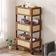 Bamboo Side Table Narrow 3-Tier End Table with Storage Shelf,Slim Night Stand for Couch,Wooden Utility Cart Storage Trolley Organizer Kitchen Cart(Style-2)