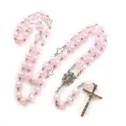 Jtgg Pink Square For Cross Rosary Necklace Holy Church Home Bedroom Decoration