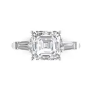 14K White Gold Three-Stone Promise Ring, 3 ct Asscher Cut Simulated Diamond