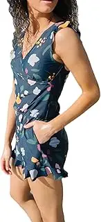 [ZPLxi] Women's One Pieces Swimsuit Built-in Bra, Summer Beach Swim Romper with Pockets, Cross Deep V Neck Swim Cover Up Shorts Romper for Bathing, Pool, Beach, Honeymoons