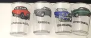 4X VINTAGE CLASSIC CAR GLASSES WITH SPECIFICATIONS…BARWARE..MANCAVE…CAR