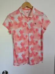 NWT WOMEN'S PUMA CLOUDSPUN WATERCOLOR POLO, SIZE: M, COLOR: PEACH/ROSE (J546)