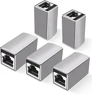 MEIRIYFA RJ45 Coupler 10 Gbps, Ethernet Coupler Female to Female Extender Adapter for Cat8 Cat7 Cat6/6A Cat5/5e Ethernet Cable Extender 328 ft Long Distance Extend for PC Router Modem (5 Pack, Silver)
