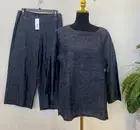 NWT Eileen Fisher Indigo Tweedy Hemp Ballet Box-Top 2Pc Pant Set Size M/10, $346