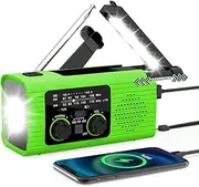 Portable Wind Up Radio, Solar Hand Crank Radio with LED Flashlight Reading Light, 2000mAh Capacity Battery, Cellphone Charger, SOS Alarm for Emergency Supplies, Outdoor Sport, Survival Equipment