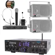 Pyle Bluetooth Receiver, Microphone System, 2x 3.5" 200W Speakers, Speaker Wire