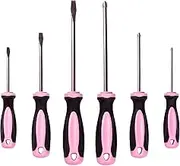 Pink Power Magnetic Screwdriver Set - 6 Piece Phillips Head and Flat Head Hand Pink Tool Set for Women & Ladies - Insulated Screwdriver Kit with Magnetic Tip - Screw Drivers Set